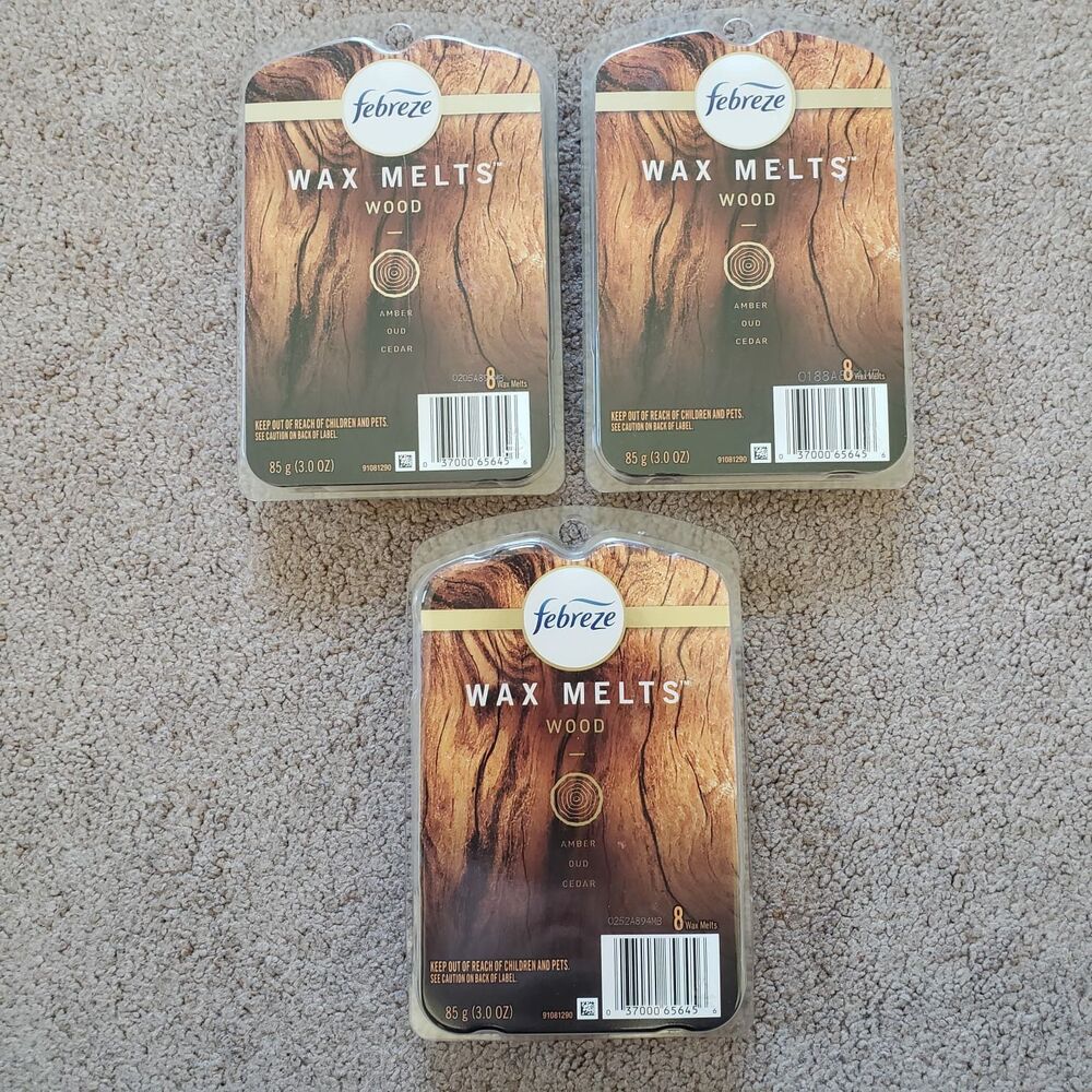 Lot Of 3 Febreze Wax Melt Air Freshener Wood Amber Oud Cedar 8 Refills Retired
